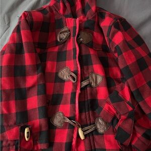 Red and Black Plaid Kids Duffle Coat